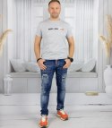 Męski t-shirt koszulka krótki rękaw ze sportowym nadrukiem (Szary) 3XL