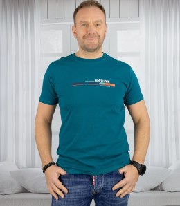 Męski t-shirt koszulka krótki rękaw ze sportowym nadrukiem (Zielony) 3XL