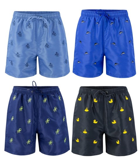 Spodenki szorty kąpielowe ozdobione letnim wzorkiem z przodu (Czarny) 3XL Spodenki szorty kąpielowe ozdobione letnim wzorkiem z przodu (Czarny) 3XL