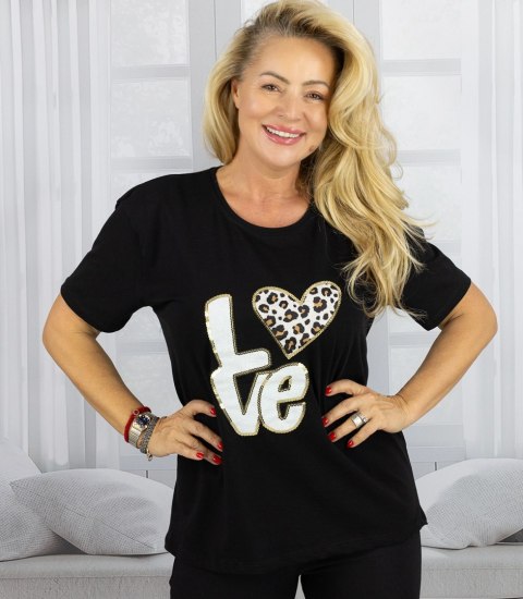 T-shit bluzka koszulka z nadrukiem LOVE i cekinami ALINA (Czarny) T-shit bluzka koszulka z nadrukiem LOVE i cekinami ALINA (Czarny)