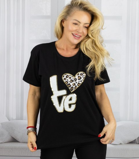 T-shit bluzka koszulka z nadrukiem LOVE i cekinami ALINA (Czarny) T-shit bluzka koszulka z nadrukiem LOVE i cekinami ALINA (Czarny)