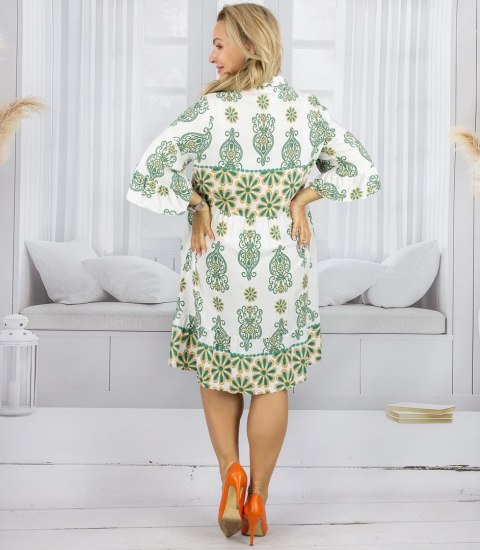 Luźna sukienka boho midi z falbankami PALOMA (Zielony || Biały || Wielokolorowy) M/L Luźna sukienka boho midi z falbankami PALOMA (Zielony || Biały || Wielokolorowy) M/L