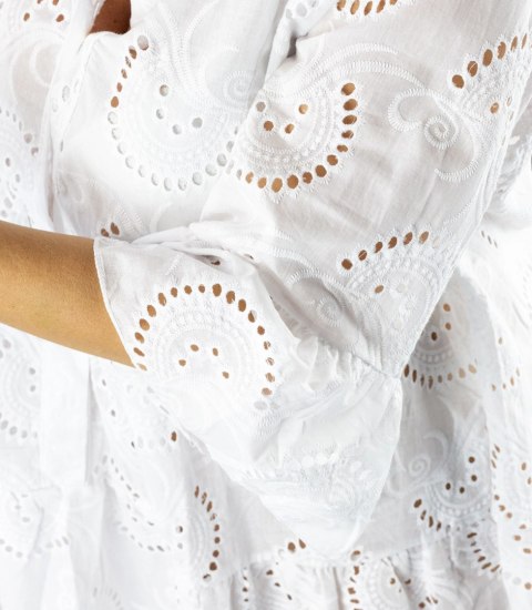 Sukienka boho haft angielski bawełniana rozkloszowana LUNA (Biały) Sukienka boho haft angielski bawełniana rozkloszowana LUNA (Biały)