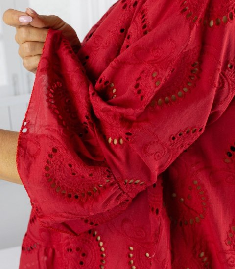 Sukienka boho haft angielski bawełniana rozkloszowana LUNA (Czerwony) Sukienka boho haft angielski bawełniana rozkloszowana LUNA (Czerwony)