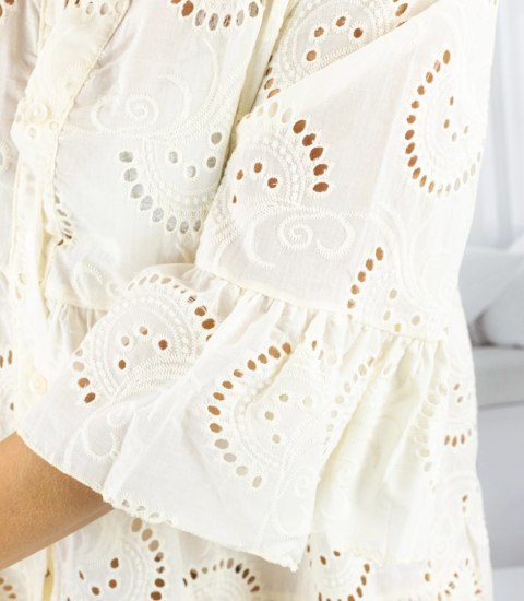Sukienka boho haft angielski bawełniana rozkloszowana LUNA (Ecru) Sukienka boho haft angielski bawełniana rozkloszowana LUNA (Ecru)
