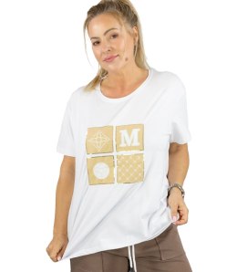 T-shirt bluzka koszulka z ozdobną aplikacją MARCELINE (Biały)