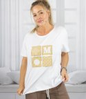 T-shirt bluzka koszulka z ozdobną aplikacją MARCELINE (Biały)