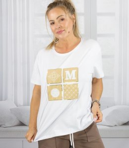 T-shirt bluzka koszulka z ozdobną aplikacją MARCELINE (Biały)