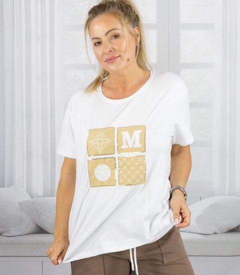 T-shirt bluzka koszulka z ozdobną aplikacją MARCELINE (Biały) T-shirt bluzka koszulka z ozdobną aplikacją MARCELINE (Biały)
