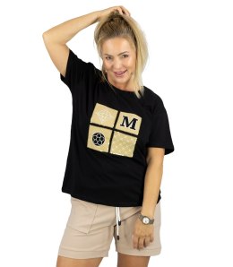 T-shirt bluzka koszulka z ozdobną aplikacją MARCELINE (Czarny)