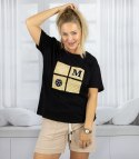 T-shirt bluzka koszulka z ozdobną aplikacją MARCELINE (Czarny)