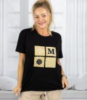 T-shirt bluzka koszulka z ozdobną aplikacją MARCELINE (Czarny)