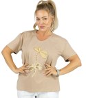 T-shirt bluzka koszulka z ozdobną aplikacją w ważki ZEFIRA (Beżowy)