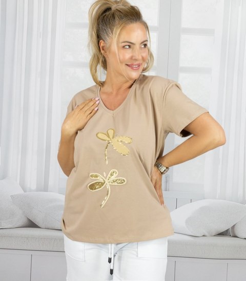T-shirt bluzka koszulka z ozdobną aplikacją w ważki ZEFIRA (Beżowy) T-shirt bluzka koszulka z ozdobną aplikacją w ważki ZEFIRA (Beżowy)