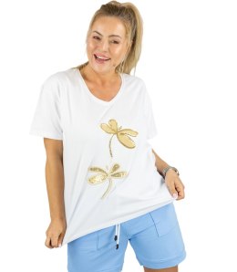 T-shirt bluzka koszulka z ozdobną aplikacją w ważki ZEFIRA (Biały)