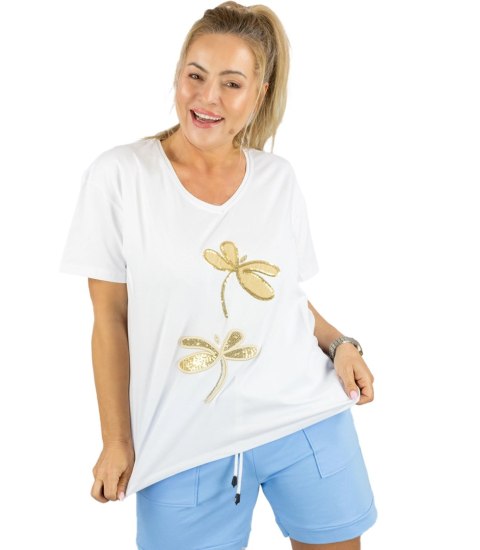T-shirt bluzka koszulka z ozdobną aplikacją w ważki ZEFIRA (Biały)