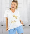 T-shirt bluzka koszulka z ozdobną aplikacją w ważki ZEFIRA (Biały)