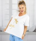 T-shirt bluzka koszulka z ozdobną aplikacją w ważki ZEFIRA (Biały)