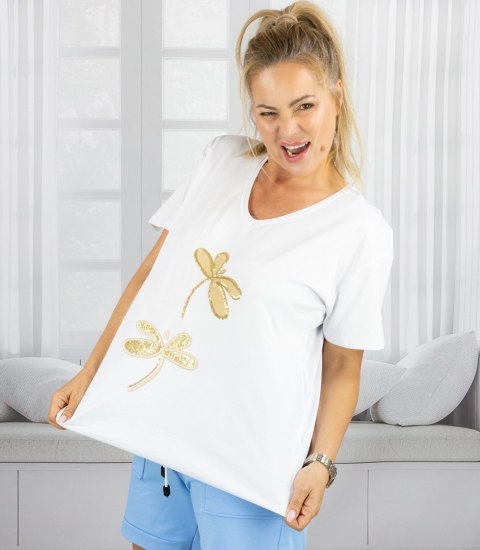 T-shirt bluzka koszulka z ozdobną aplikacją w ważki ZEFIRA (Biały) T-shirt bluzka koszulka z ozdobną aplikacją w ważki ZEFIRA (Biały)