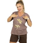 T-shirt bluzka koszulka z ozdobną aplikacją w ważki ZEFIRA (Brązowy)