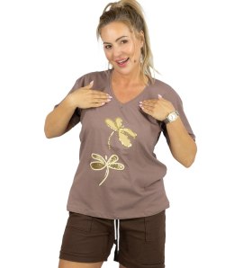 T-shirt bluzka koszulka z ozdobną aplikacją w ważki ZEFIRA (Brązowy)