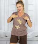 T-shirt bluzka koszulka z ozdobną aplikacją w ważki ZEFIRA (Brązowy)