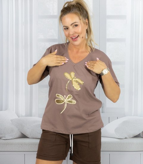 T-shirt bluzka koszulka z ozdobną aplikacją w ważki ZEFIRA (Brązowy) T-shirt bluzka koszulka z ozdobną aplikacją w ważki ZEFIRA (Brązowy)