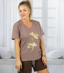 T-shirt bluzka koszulka z ozdobną aplikacją w ważki ZEFIRA (Brązowy)