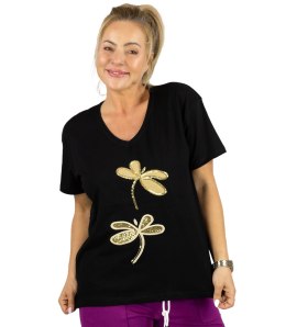 T-shirt bluzka koszulka z ozdobną aplikacją w ważki ZEFIRA (Czarny)