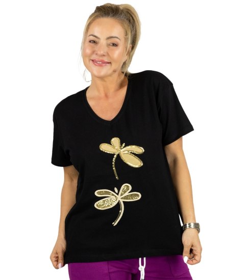 T-shirt bluzka koszulka z ozdobną aplikacją w ważki ZEFIRA (Czarny) T-shirt bluzka koszulka z ozdobną aplikacją w ważki ZEFIRA (Czarny)