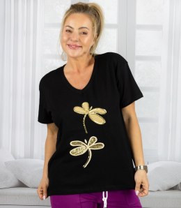 T-shirt bluzka koszulka z ozdobną aplikacją w ważki ZEFIRA (Czarny)