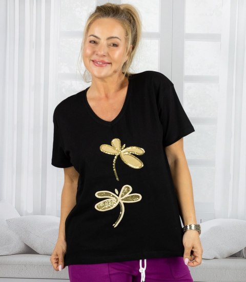 T-shirt bluzka koszulka z ozdobną aplikacją w ważki ZEFIRA (Czarny) T-shirt bluzka koszulka z ozdobną aplikacją w ważki ZEFIRA (Czarny)