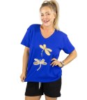 T-shirt bluzka koszulka z ozdobną aplikacją w ważki ZEFIRA (Niebieski)