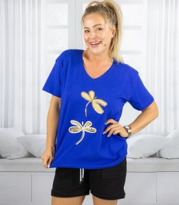 T-shirt bluzka koszulka z ozdobną aplikacją w ważki ZEFIRA (Niebieski)