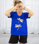 T-shirt bluzka koszulka z ozdobną aplikacją w ważki ZEFIRA (Niebieski)