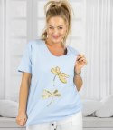 T-shirt bluzka koszulka z ozdobną aplikacją w ważki ZEFIRA (Niebieski)