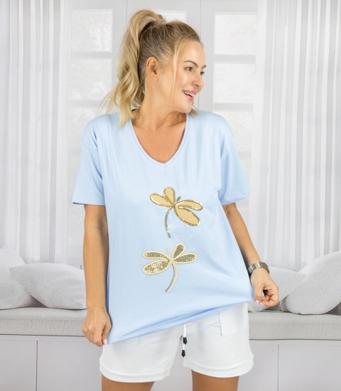 T-shirt bluzka koszulka z ozdobną aplikacją w ważki ZEFIRA (Niebieski) T-shirt bluzka koszulka z ozdobną aplikacją w ważki ZEFIRA (Niebieski)