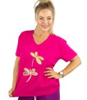 T-shirt bluzka koszulka z ozdobną aplikacją w ważki ZEFIRA (Różowy)