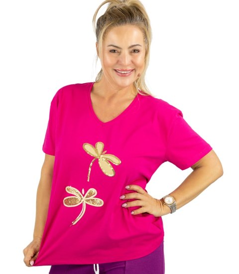 T-shirt bluzka koszulka z ozdobną aplikacją w ważki ZEFIRA (Różowy) T-shirt bluzka koszulka z ozdobną aplikacją w ważki ZEFIRA (Różowy)