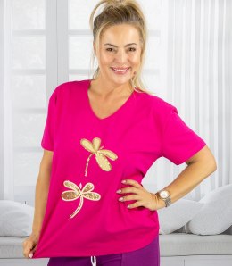 T-shirt bluzka koszulka z ozdobną aplikacją w ważki ZEFIRA (Różowy)