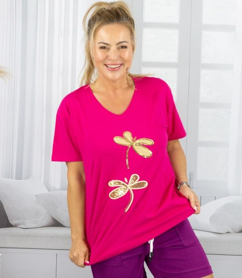 T-shirt bluzka koszulka z ozdobną aplikacją w ważki ZEFIRA (Różowy) T-shirt bluzka koszulka z ozdobną aplikacją w ważki ZEFIRA (Różowy)