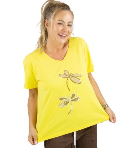 T-shirt bluzka koszulka z ozdobną aplikacją w ważki ZEFIRA (Żółty)