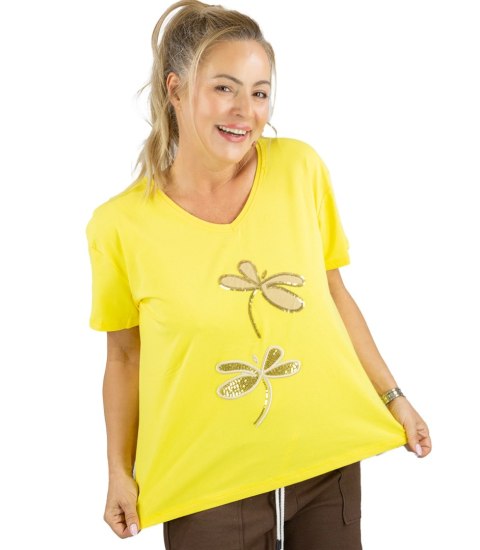 T-shirt bluzka koszulka z ozdobną aplikacją w ważki ZEFIRA (Żółty)