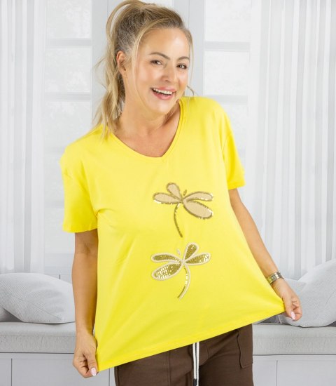 T-shirt bluzka koszulka z ozdobną aplikacją w ważki ZEFIRA (Żółty) T-shirt bluzka koszulka z ozdobną aplikacją w ważki ZEFIRA (Żółty)