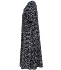 Trapezowa letnia sukienka w biały print MIDI (Czarny) 3XL (46)