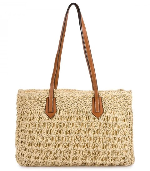 Ażurowa torebka z rafii z eleganckimi uchwytami styl boho na lato (Beżowy) Ażurowa torebka z rafii z eleganckimi uchwytami styl boho na lato (Beżowy)