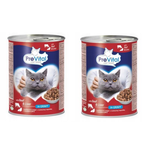 PREVITAL wołowina-wątróbka kawałki w sosie dla kota 415g x 2szt