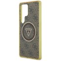 Guess 4G Glitter Triangle Buttons MagSafe - Etui do Samsung Galaxy S25 Ultra (brązowy)