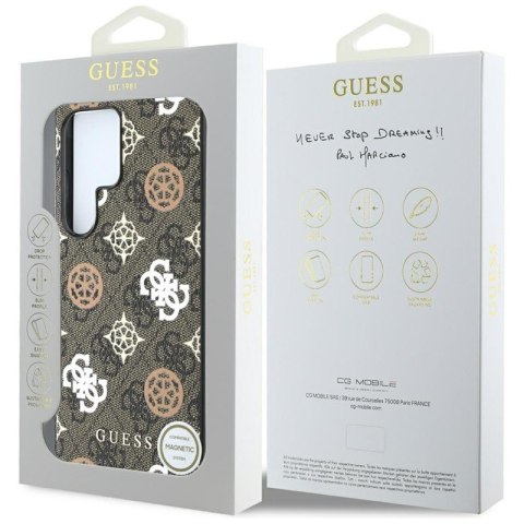 Guess 4G Printed Colored Peony Pattern MagSafe - Etui do Samsung Galaxy S25 Ultra (brązowy) Guess 4G Printed Colored Peony Pattern MagSafe - Etui do Samsung Galaxy S25 Ultra (brązowy)