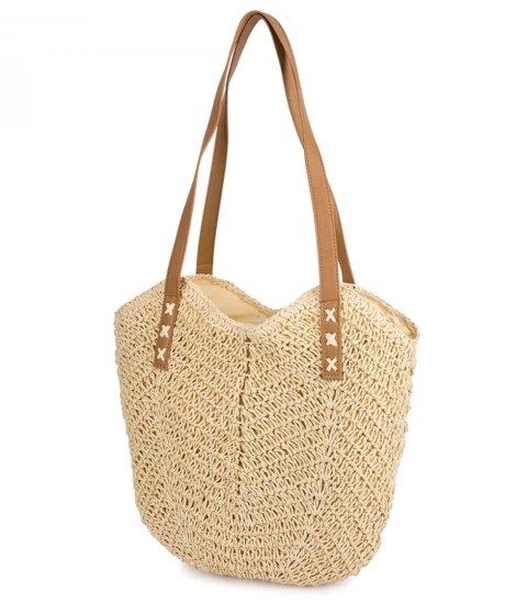 Torba damska plażowa boho ażurowa na lato koszyk shopper (Beżowy) Torba damska plażowa boho ażurowa na lato koszyk shopper (Beżowy)